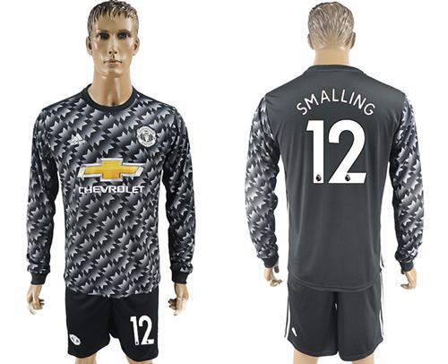 Manchester United #12 Smalling Black Long Sleeves Soccer Club Jersey - Click Image to Close